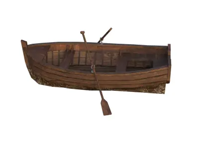 Low-poly Wooden Row Boat PBR Low-poly 3D model