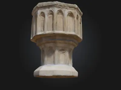 Historic Baptismal Font  Sacred Craftsmanship Preserved in Stone 3D model