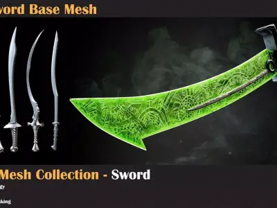 50 Sword Base Mesh - VOL 05 - Game Ready Low-poly 3D model
