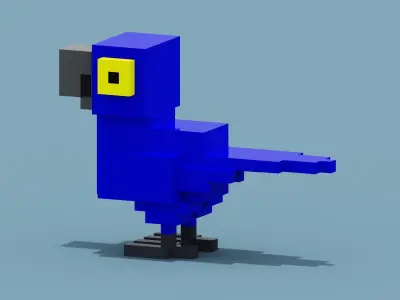 Voxel Blue Parrot Low-poly 3D model