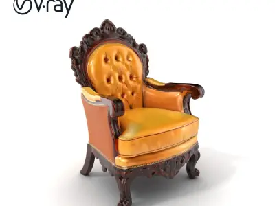 Vintage Ornate Velvet Upholstered Wooden Chair model pack Low-poly 3D model
