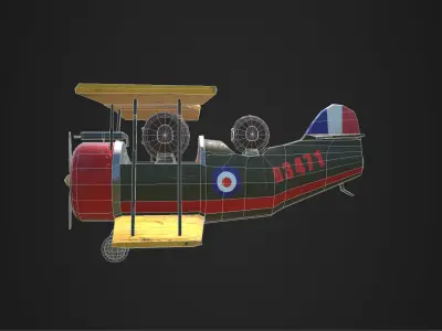 PBR Low poly  cartoon WW1 Biplane Low-poly 3D model