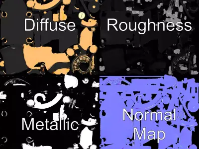 Vintage Black Gold Telephone model pack Low-poly 3D model