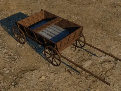 Wooden cart 3D model shop