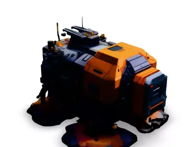 SciFi Mining Vehicle with Terrain Low-poly 3D model
