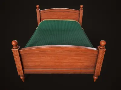 Vintage double bed Low-poly 3D model