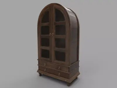 bookcase 3D model wooden with glass doors 3D model