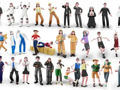 38 Rigged 3D Characters - 12 Animations per model Low-poly 3D model