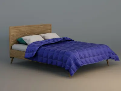 Retro wooden bed Low-poly 3D model