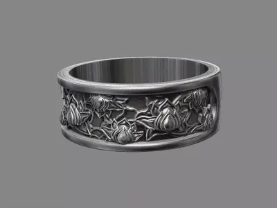 Japanese Lotus flower floral wedding ring 3D print model