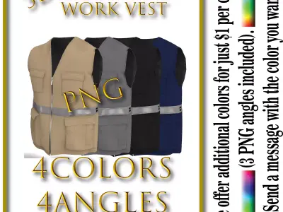 Industrial Work Vest Synthetic Canvas with Reflective  3D Mockup 3D model