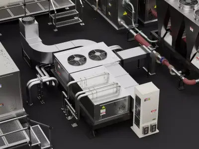 Industrial HVAC Cooling System Equipment Pack PBR Game Ready Low-poly 3D model