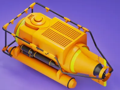 Low-poly Submarine 3D model orange Low-poly 3D model