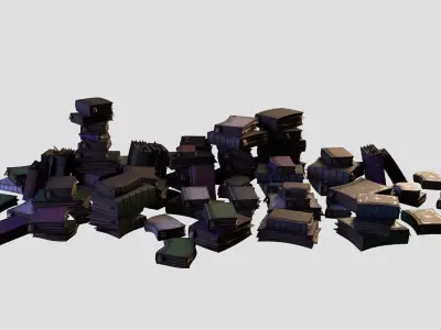 Cartoon Book Set Spell Book Scene  for Animation and Game Low-poly 3D model