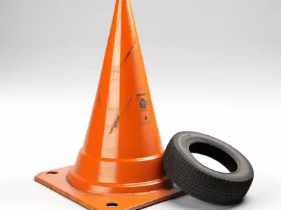 Distressed Traffic Cone and Tire 3D model