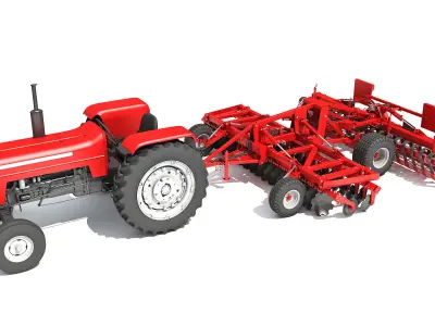 Tractor with Disc Harrow 3D model purchase