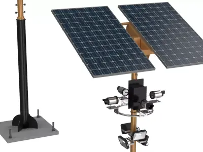 Surveillance System Pole with CCTV and Solar 3D model
