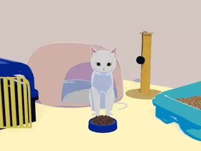Low-poly Cartoon cat and pet supplies Free low-poly 3D model