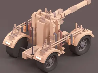 Low Poly German Tank 88MM Gun Low-poly 3D model