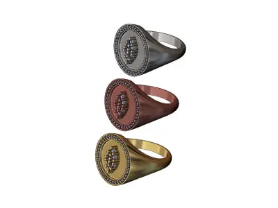 Cluster diamond halo round signet ring US sizes 7 8 9 3D print model