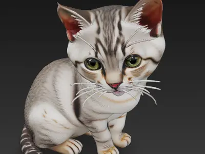 Optimized Low-Poly Kitten 3D Model UE5- Unity Real-Time Ready Low-poly 3D model