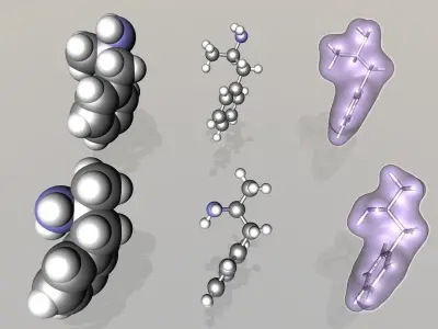 Benzedrine - levoamphetamine  and dextroamphetamine - molecules 3D model