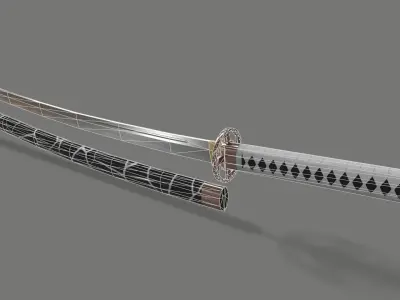 PBR Katana Japanese Sword White Low-poly 3D model