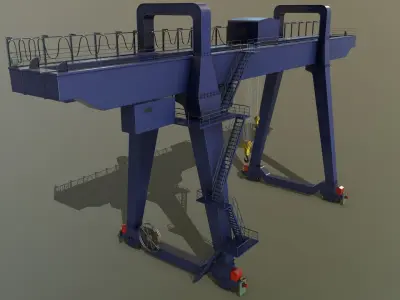 PBR Double Girder Gantry Crane V1 - Blue Dark Low-poly 3D model