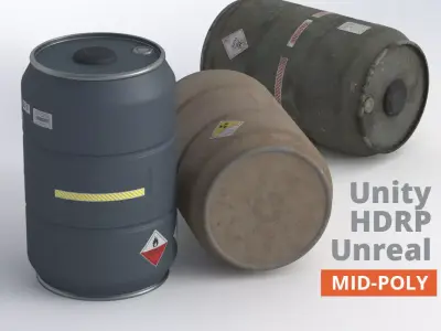 Metal Barrel - 35 color and grunge variants -  Low-poly 3D model