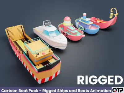 Cartoon Boat Pack - Rigged Ships and Boats Animation Low-poly 3D model