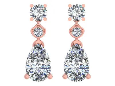 Pear And Round Stone Earring 3D print model