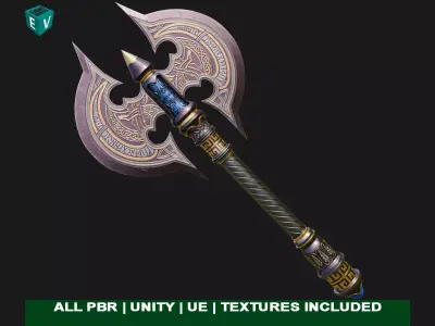  Battle Axe 02 All PBR Unity UE Textures Included  Low-poly 3D model