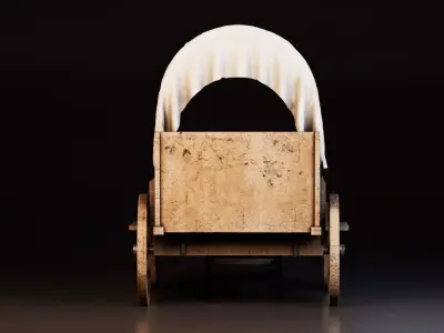 Old Wooden Wagon Cart Low-poly 3D model