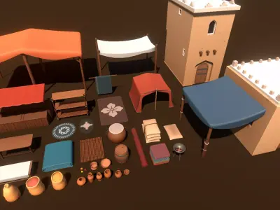 Stylized Medieval Props Low-poly 3D model