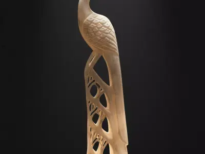 Antique Ivory Carved Peacock Bird Decorative Statue 3D model