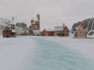 Snowy Mountain Village 3D model purchase