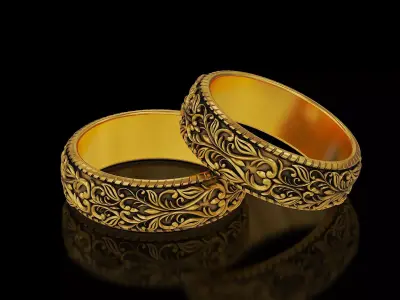 Men Antique floral carvings eternity band Ring v2 3D print model