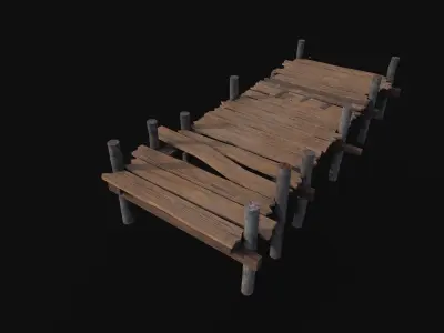 Old Wooden Row Boat Dock Low Poly Game Ready  Low-poly 3D model