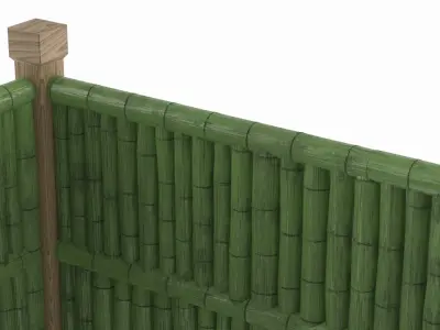 Bamboo Wall Panel Set with Door Window Solid Panels and Posts 3D model