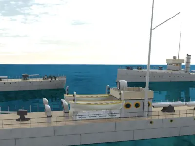 Four different fictitious destroyers 3D model