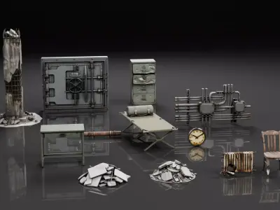 Abandoned Soviet Interior Low-poly 3D model