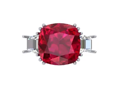 Cushion 3 Stone Solitaire Art deco Ring 3D print model