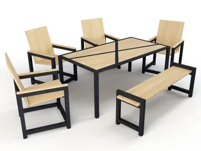 Industrial Dining Set Low-poly 3D model