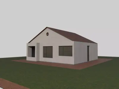 Modern House with Interior Low-poly 3D model