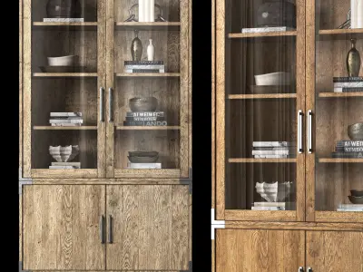 CAYDEN CAMPAIGN GLASS DOUBLE-DOOR SIDEBOARD  and HUTCH 3D model