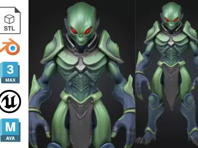 Stylized Alien Insectoid Warrior Low-poly 3D model