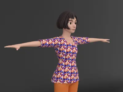 Stylized 3D Female Character Model Fullg Rigged Low-poly 3D model