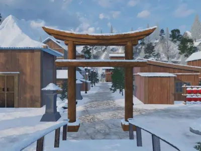 Snowy Wooden Village 3D model