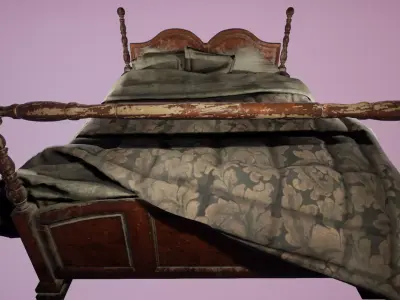 Old Cozy Bed - PBR Low-poly 3D model