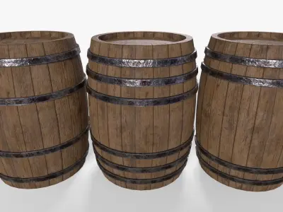 Wooden Barrel Pack Low-poly 3D model purchase
